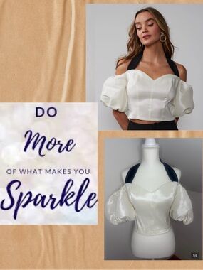 New York Co. New with tags Ivory Puff Sleeve Satin Halter Top with Black Strap